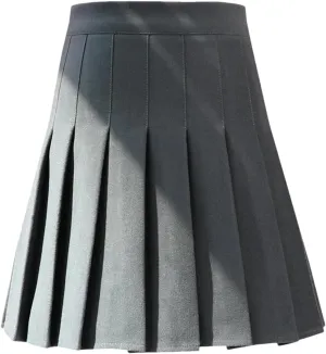 Women Elastic High Waisted Casual Pleated Skirts Midi A-Line Skirts