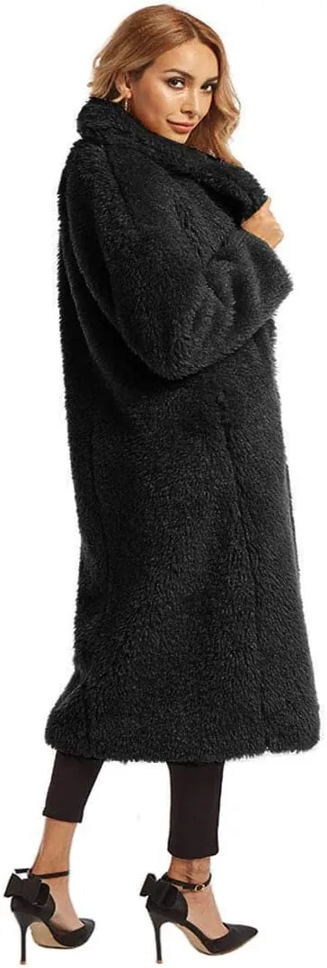 Women Faux Fur Winter Coats Comfort Warm Outerwear Open Front Long Cardigan Overcoat Jacket