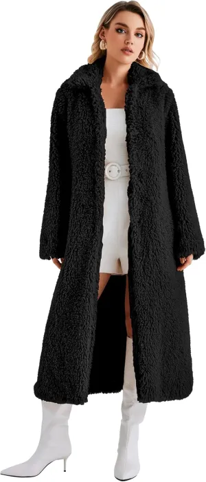 Women Faux Fur Winter Coats Open Front Long Cardigan Coat Warm Women's Fuzzy Fleece Jacket Overcoat Outwear with Pocket S-XXL