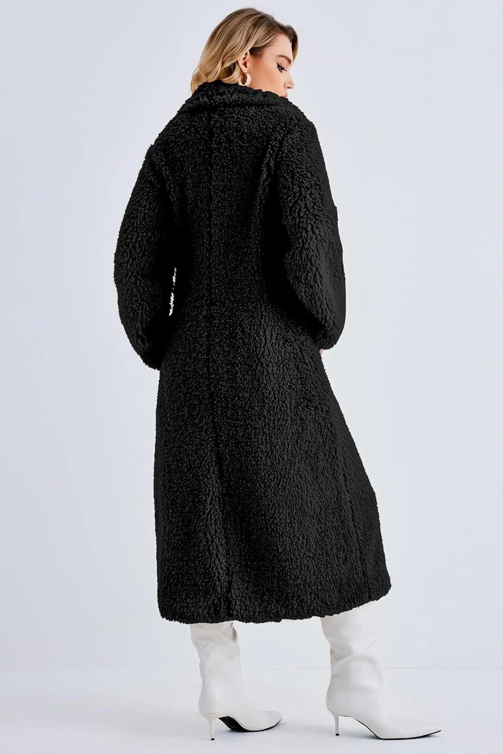 Women Faux Fur Winter Coats Open Front Long Cardigan Coat Warm Women's Fuzzy Fleece Jacket Overcoat Outwear with Pocket S-XXL