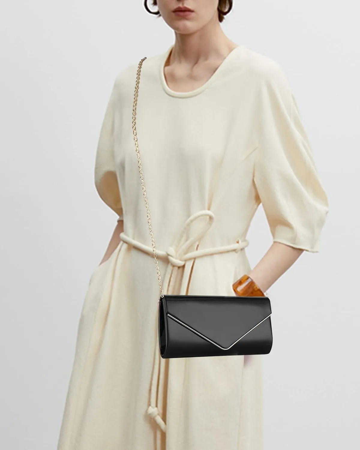 Women Glossy Patent Leather Evening Purse Flap Envelope Clutch Handbag Chain Wedding Crossbody Shoulder