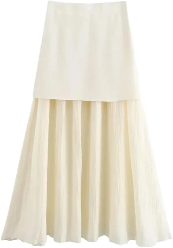 Women Golden Buttons Knit Waistcoat High Elastic Waist Pleated Midi Skirt Female Two Piece Sets Skirt 1-L