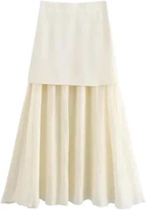 Women Golden Buttons Knit Waistcoat High Elastic Waist Pleated Midi Skirt Female Two Piece Sets Skirt 1-L