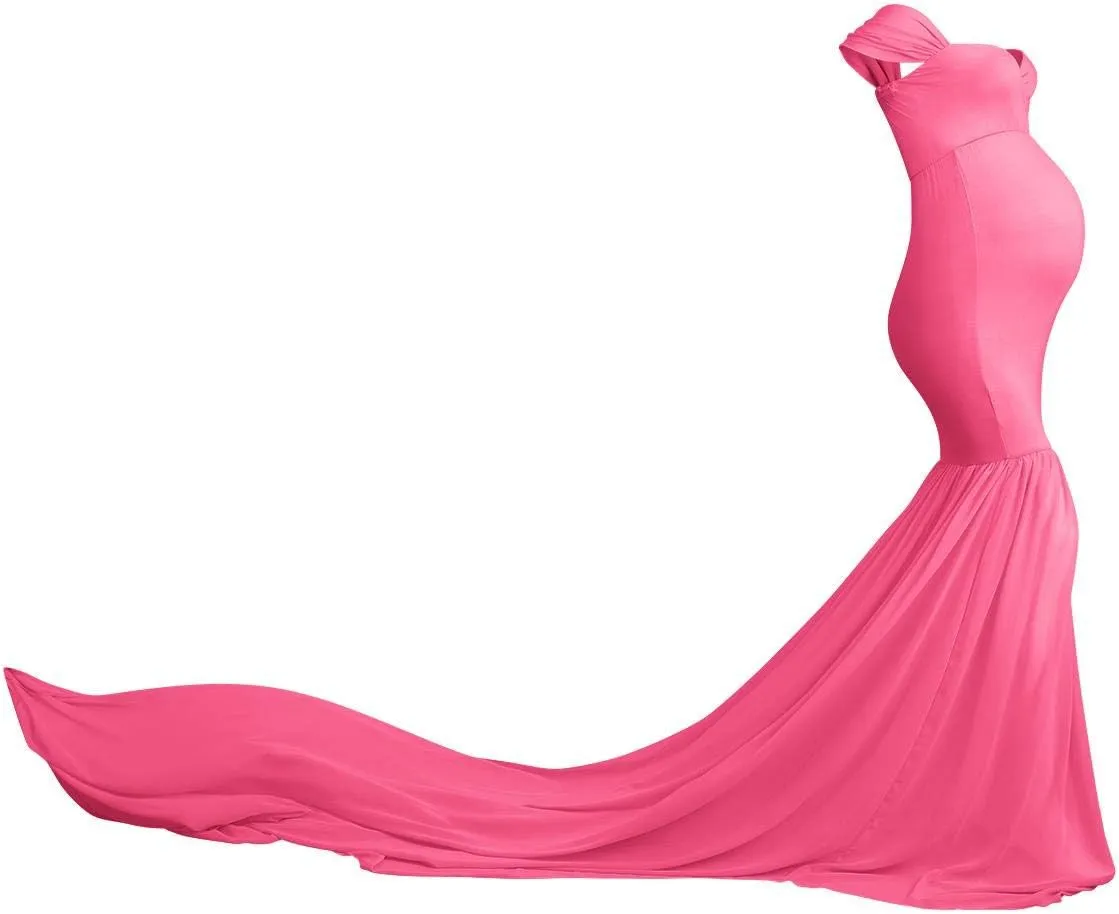 Women Maternity Dress for Photography Mermaid Off Shoulder Slim Fitted Chiffon Gown Flowy Baby Shower Maxi Photo Props Dress