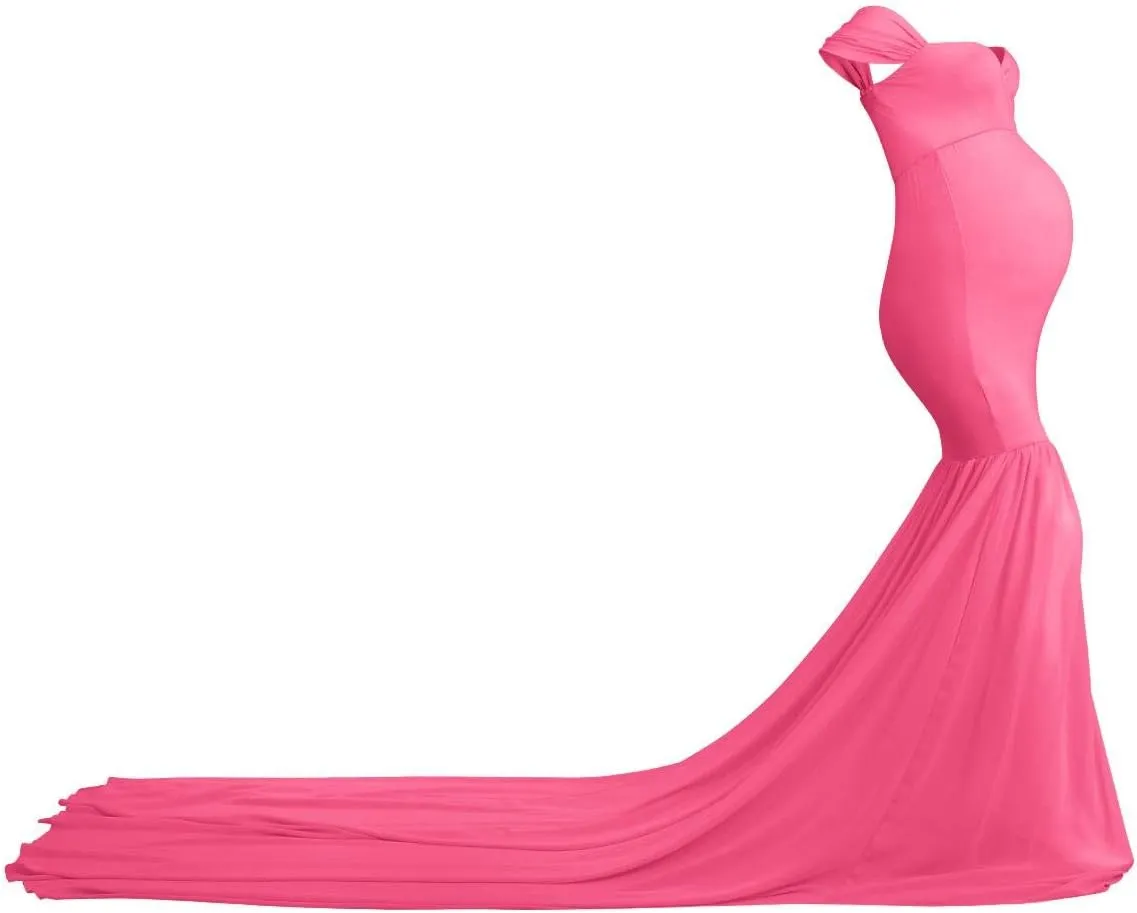 Women Maternity Dress for Photography Mermaid Off Shoulder Slim Fitted Chiffon Gown Flowy Baby Shower Maxi Photo Props Dress