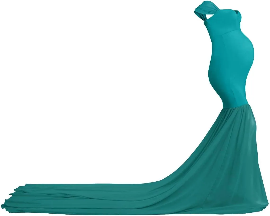 Women Maternity Dress for Photography Mermaid Off Shoulder Slim Fitted Chiffon Gown Flowy Baby Shower Maxi Photo Props Dress