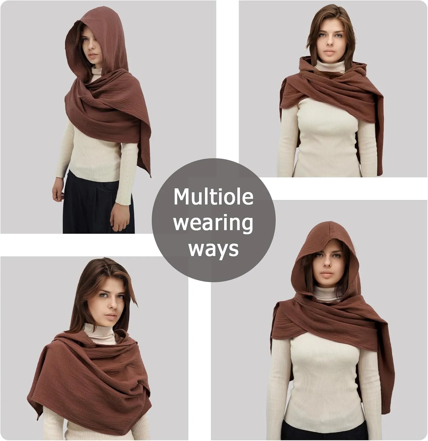 Women Men Fashion Shawl Scarf Cape | Multifunctional Hooded Cowl | Medieval Linen Cotton Cowl Hood |Vintage Goth Costume