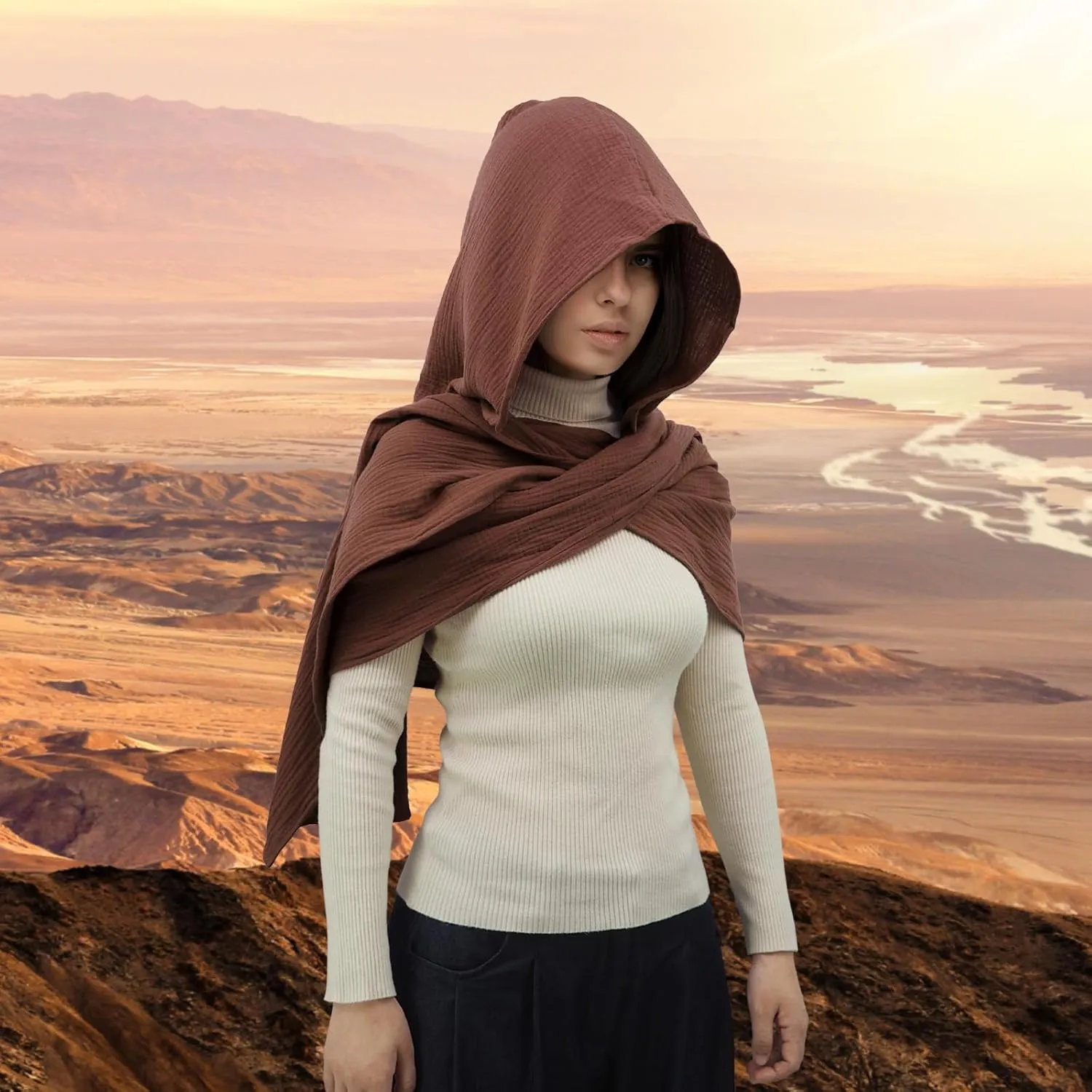 Women Men Fashion Shawl Scarf Cape | Multifunctional Hooded Cowl | Medieval Linen Cotton Cowl Hood |Vintage Goth Costume