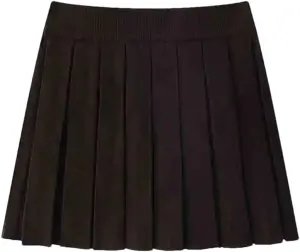 Women Mini Knit Pleated Skirt Vintage Elastic Waist Solid Color Skirt