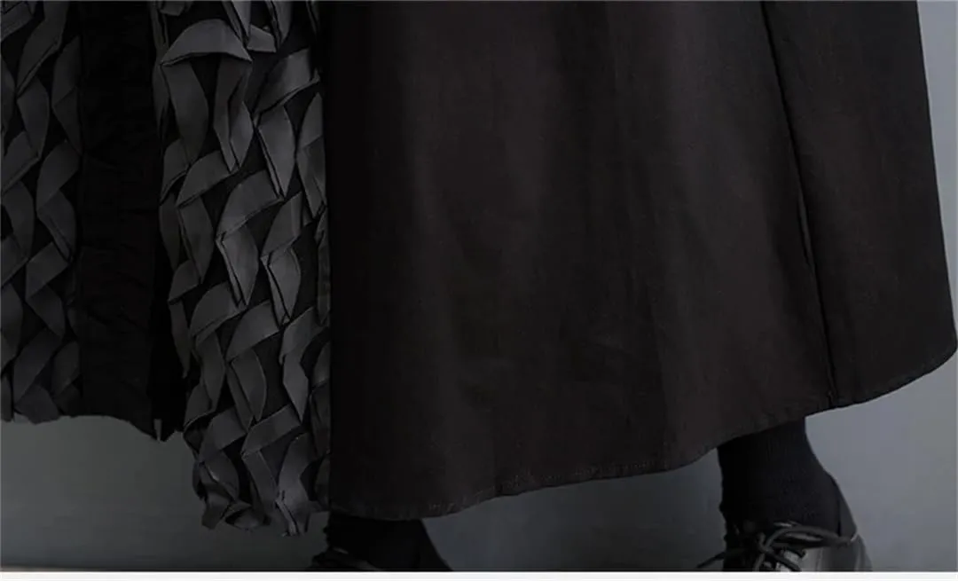 Women Oversized Patchwork Midi Skirt Elastic High Waist Skirts Loose Ruffle Pleated Casual Skirts