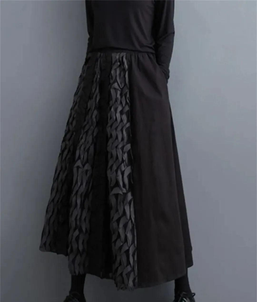 Women Oversized Patchwork Midi Skirt Elastic High Waist Skirts Loose Ruffle Pleated Casual Skirts