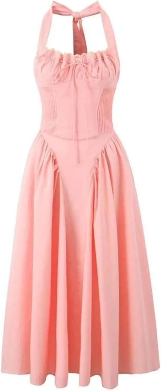 Women Party Dress Summer Sleeveless Backless Slim A-Line Female Midi Long Dress Robes