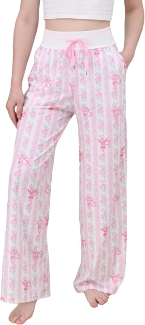 Women Preppy Pajamas Pant, Comfy Drawstring High Waist Monkey Lounge Pants Wide Leg Y2K Pjs Bottoms(Hoilday Pink, Large)