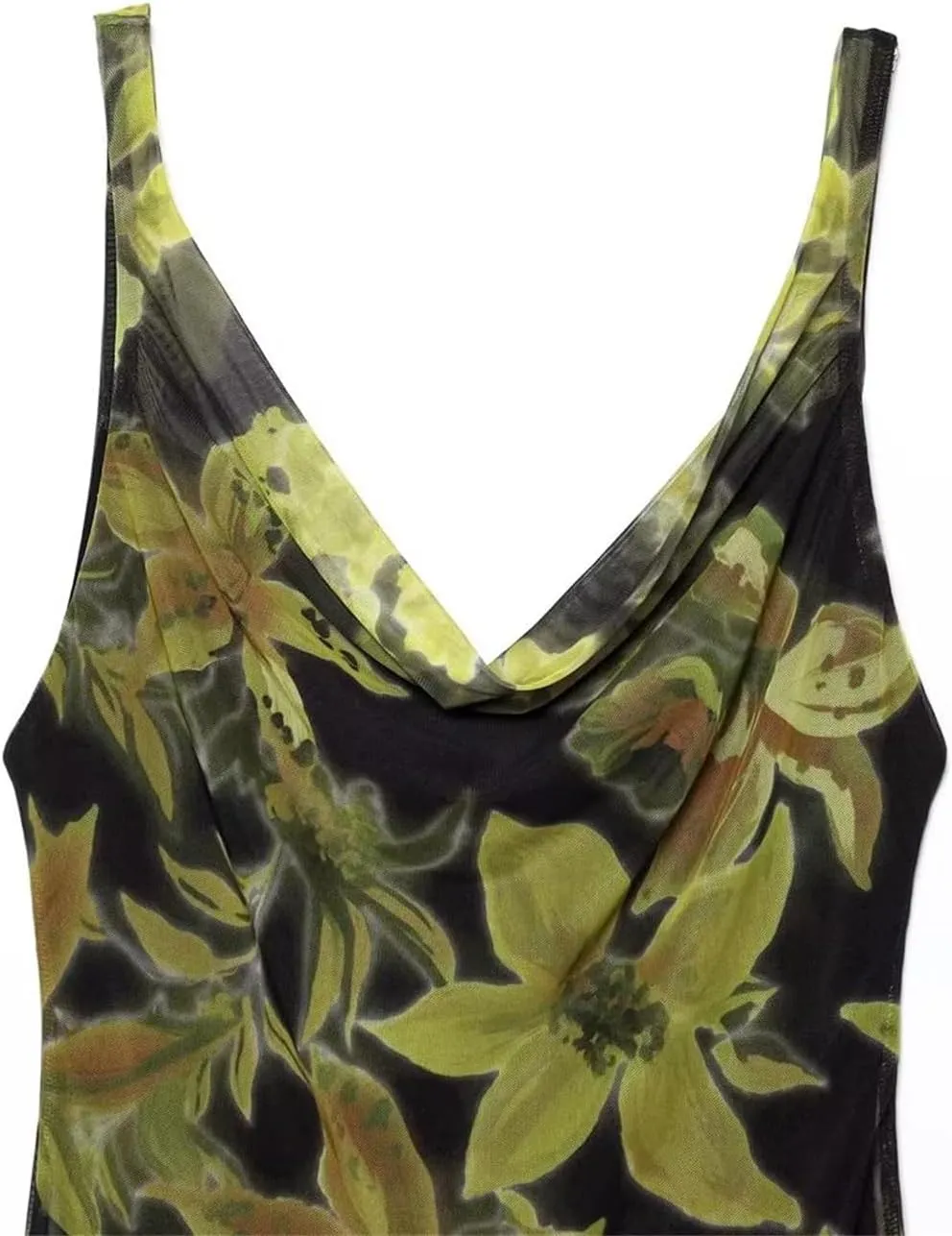 Women Printed Tulle Suspender Camisole Short A-line Casual Dress