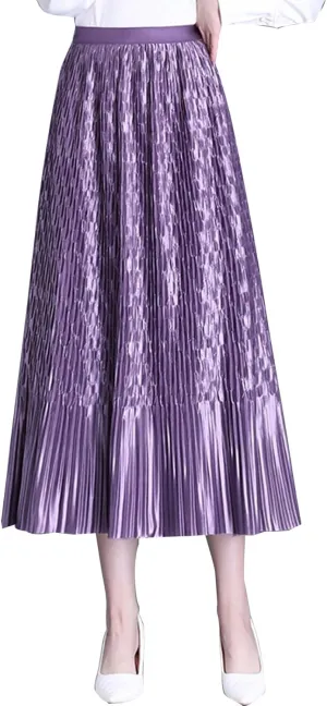 Women Reversible Tulle Long Skirt Trendy High Elastic Waist A Line Flowy Pleated Mesh Midi Skirt