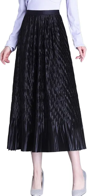 Women Reversible Tulle Long Skirt Trendy High Elastic Waist A Line Flowy Pleated Mesh Midi Skirt