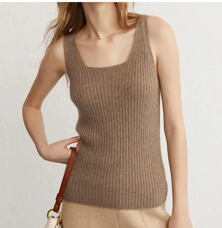 Women Ribbed Tanks Cashmere Elastic Tank Top Cami Square Neck Knit Camis Camisole