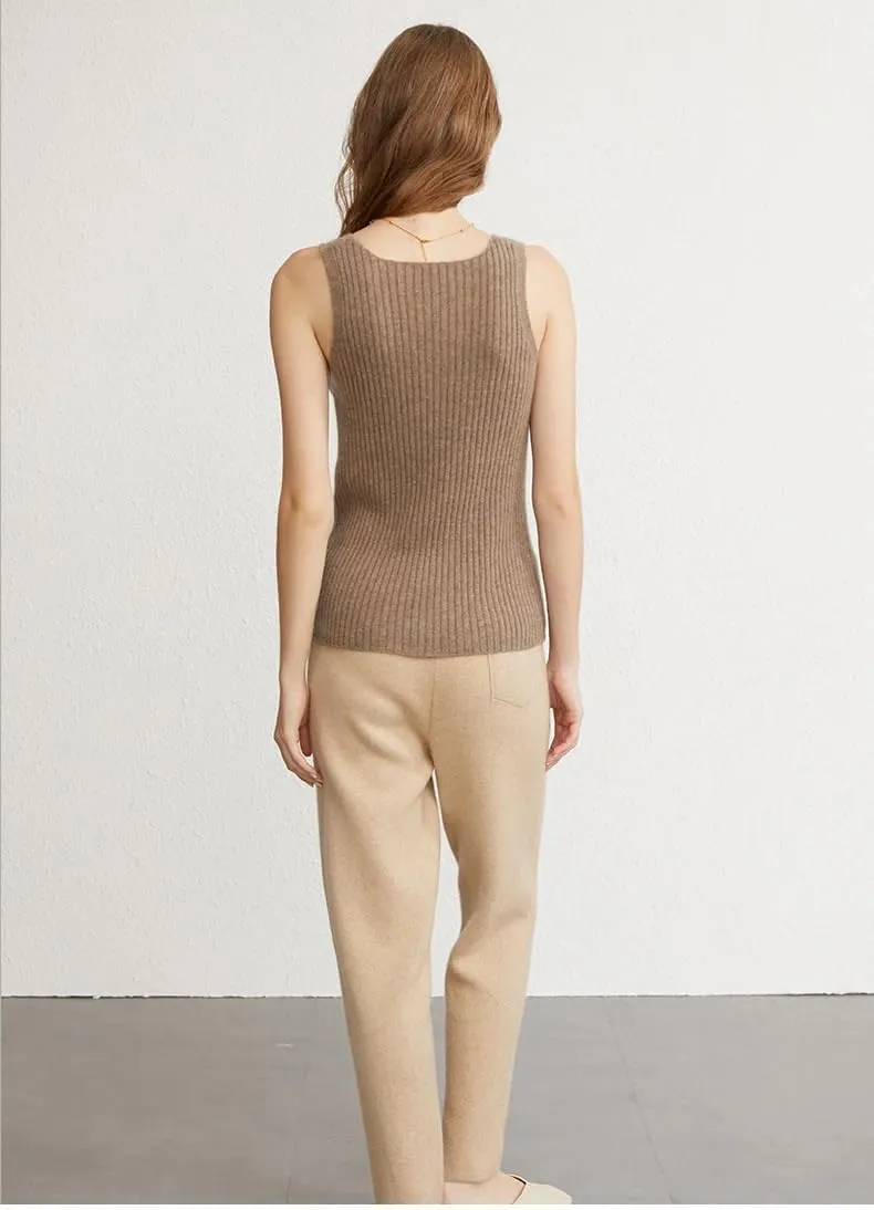 Women Ribbed Tanks Cashmere Elastic Tank Top Cami Square Neck Knit Camis Camisole
