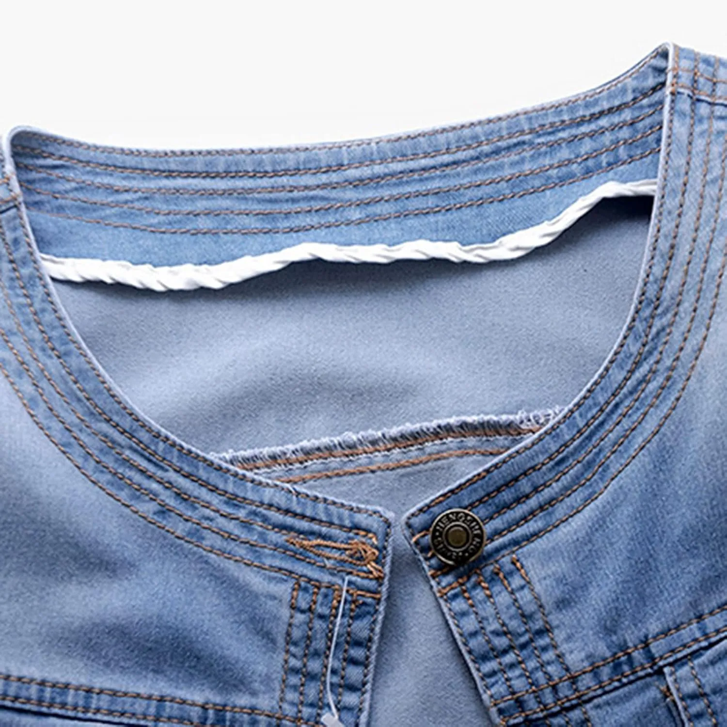 Women Short Denim Jacket Long Sleeve Round Neck Button Down Cropped Jean Jackets