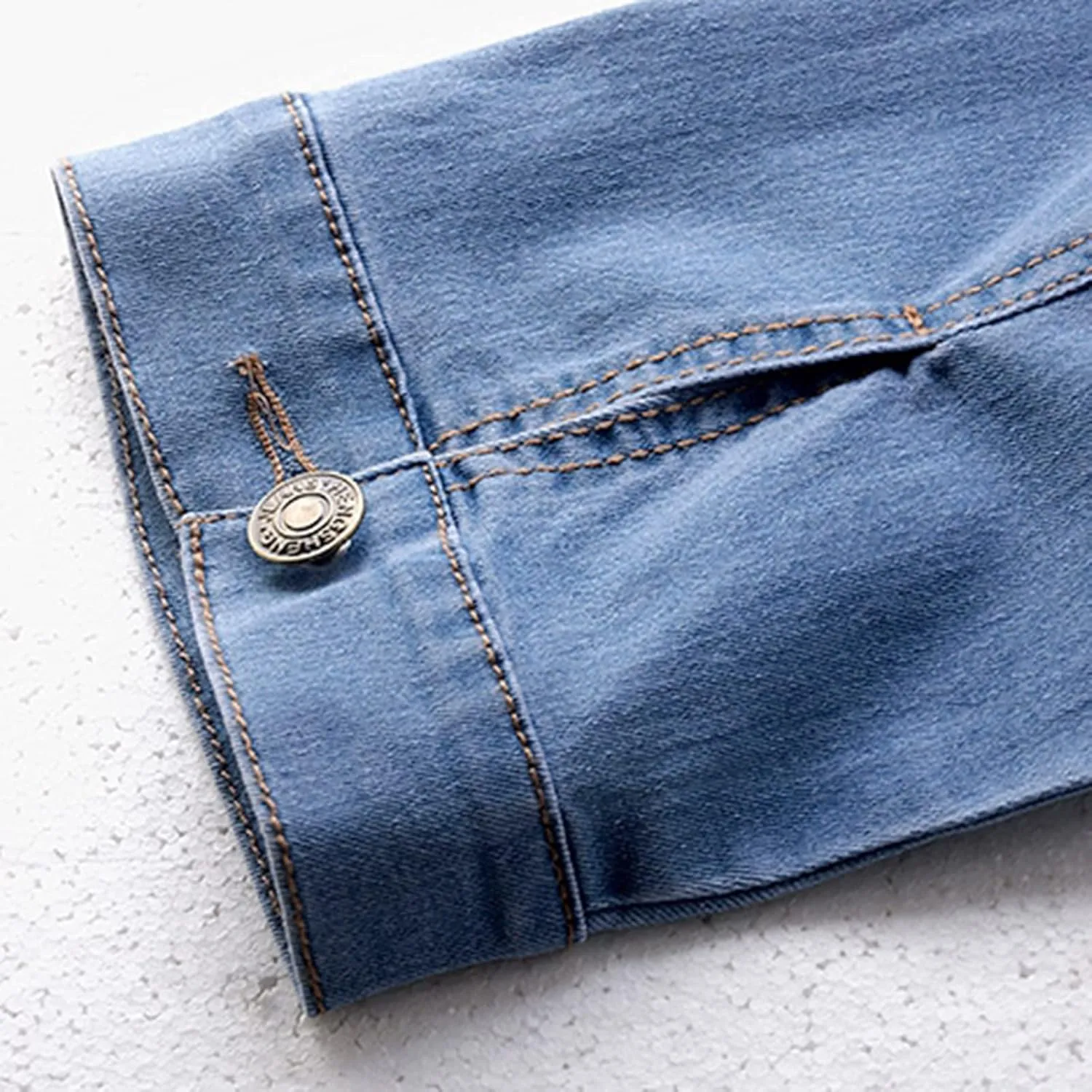 Women Short Denim Jacket Long Sleeve Round Neck Button Down Cropped Jean Jackets