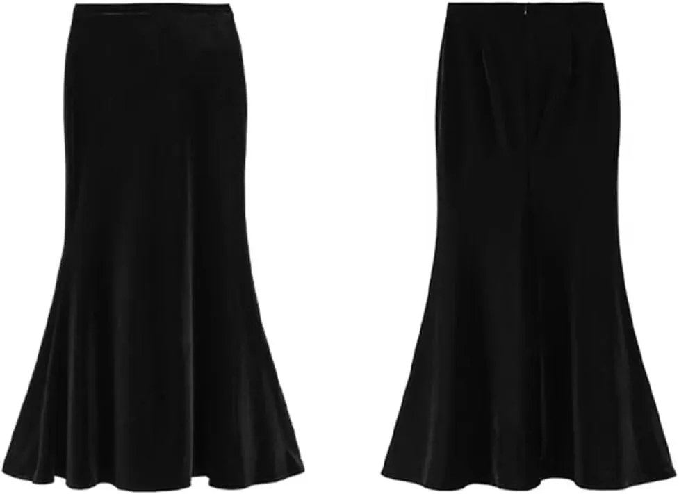 Women Silk Blend Fleece High Waist Skirts Solid Slim Long Skirt Vintage Retro Mermaid Skirt