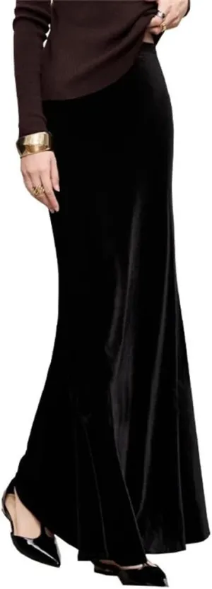 Women Silk Blend Fleece High Waist Skirts Solid Slim Long Skirt Vintage Retro Mermaid Skirt