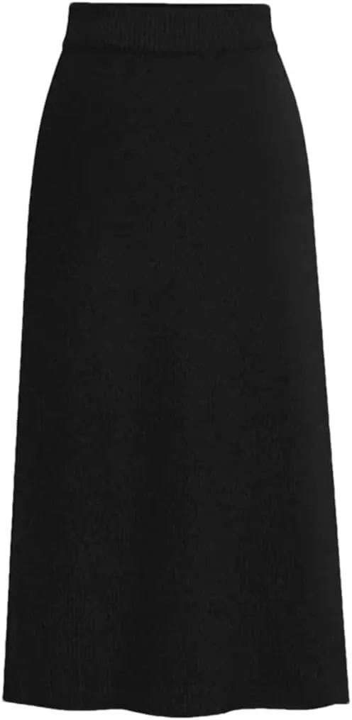Women Solid Knit Pencil Skirt High Waist Elastic Casual Split Midi Skirts Autumn Winter