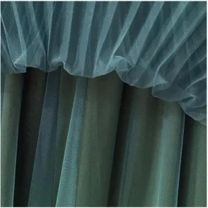 Women Spring Summer Gradient Color Midi Pleated Skirts Elastic High Waist Mesh Tulle Skirts