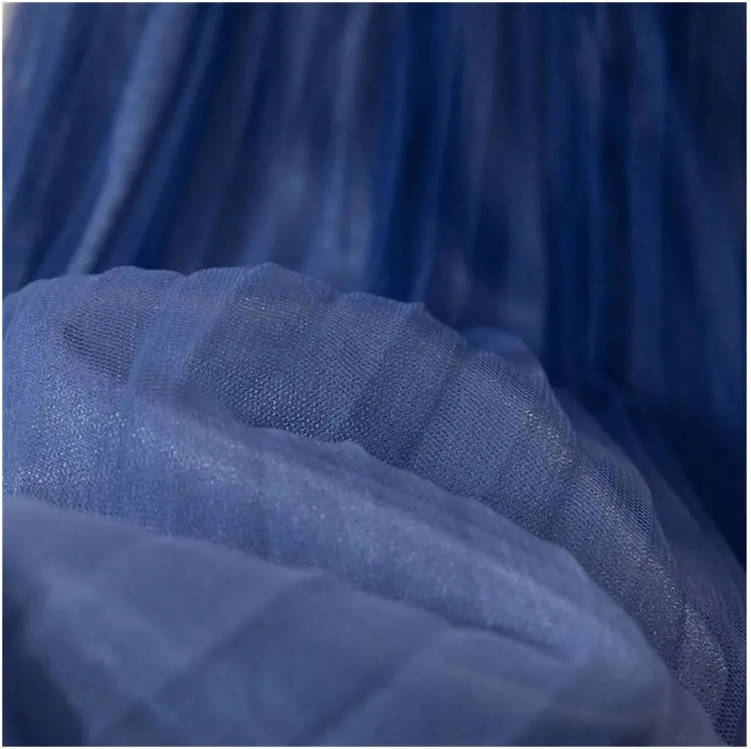 Women Spring Summer Gradient Color Midi Pleated Skirts Elastic High Waist Mesh Tulle Skirts