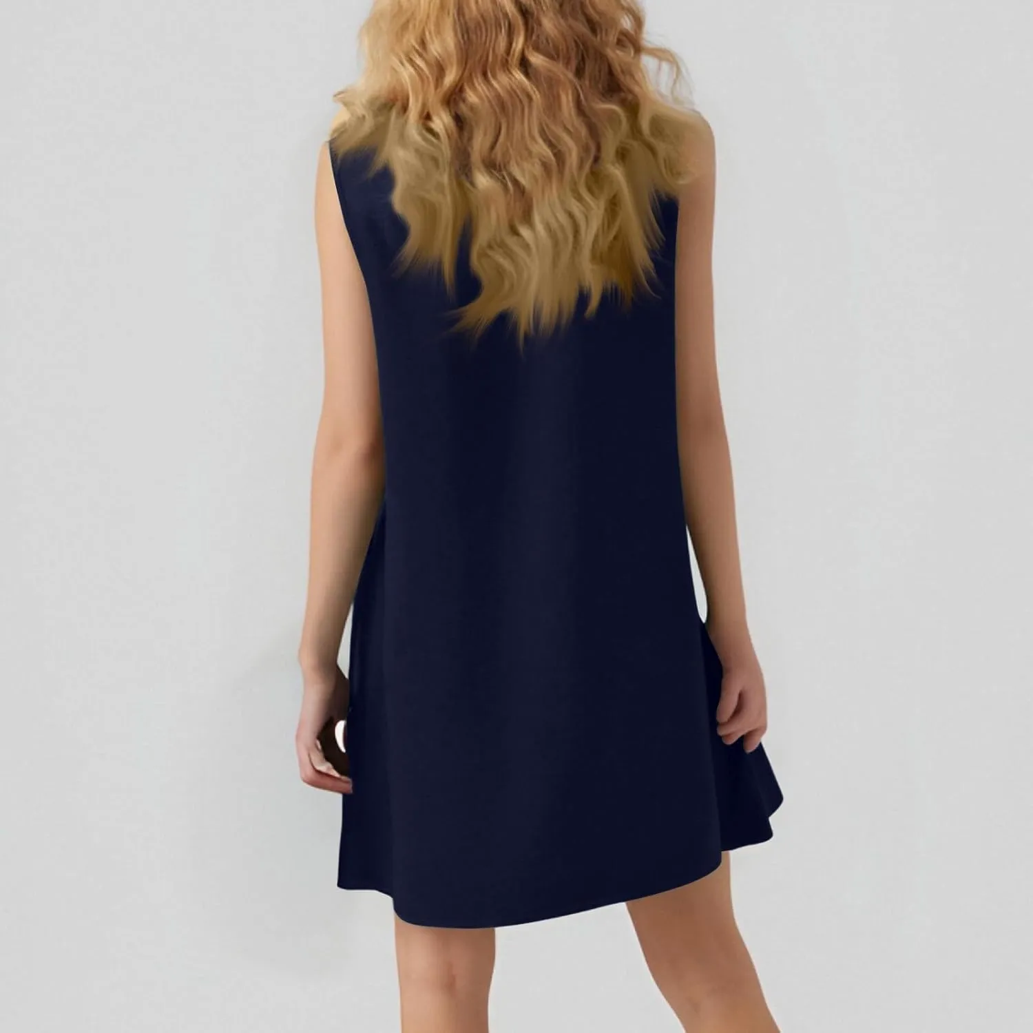 Women Summer Dress Solid Color Casual Sleeveless Tank Dresses Ruffle Hem Crewneck Loose Mini Dress