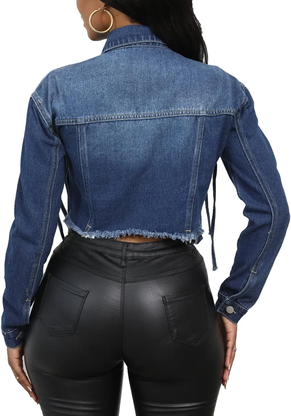 Women Trendy Frayed Button Down Denim Jackets Long Sleeve Casual Fashion Loose Jean Coats with Pockets