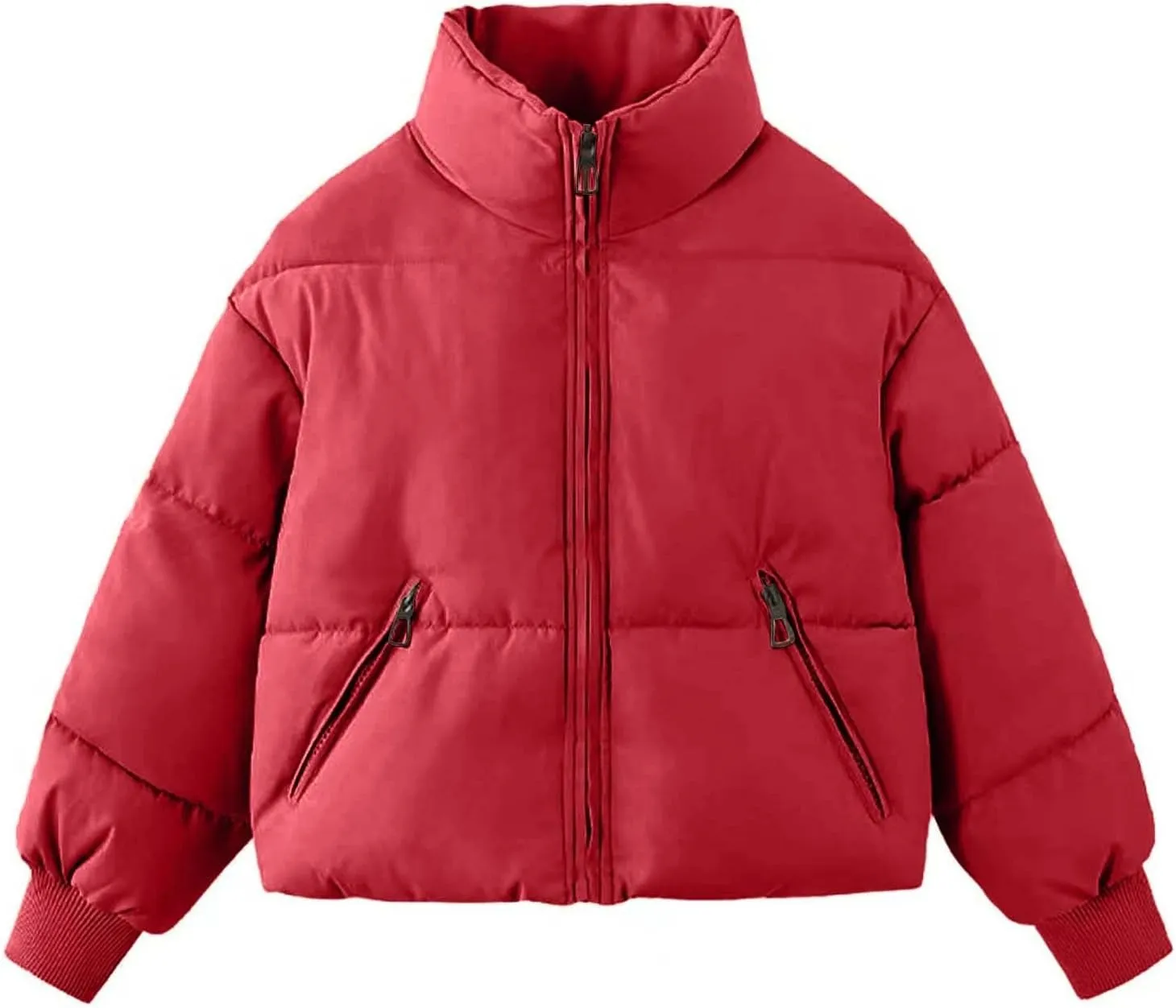 Women Winter Puffer Jacket Stand Collar Zip Up Quilted Outwear Baggy Packable Short Down Coats