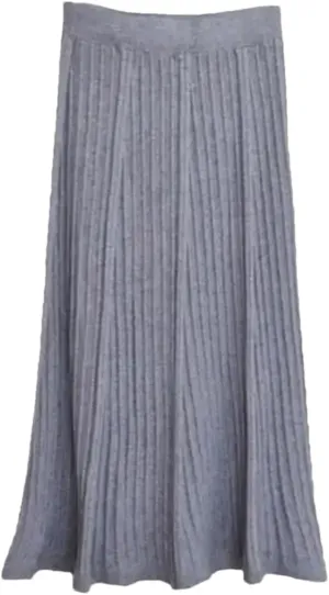 Women Winter Warm Knitted Skirt Elastic High Waist Pleated Knit Casual All Match Long Midi Skirt