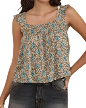 Women Y2k Flutter Sleeve Crop Top Floral Ruffle Hem Babydoll Tank Top Sleeveless Flying Strap Peplum Shirt