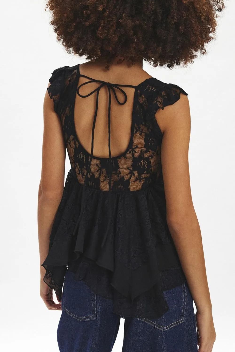 Women Y2k Lace Cap Sleeve Shirt Sweetheart Neck Mesh Peplum Crop Tops Irregular Hem Ruffle Babydoll Camisole
