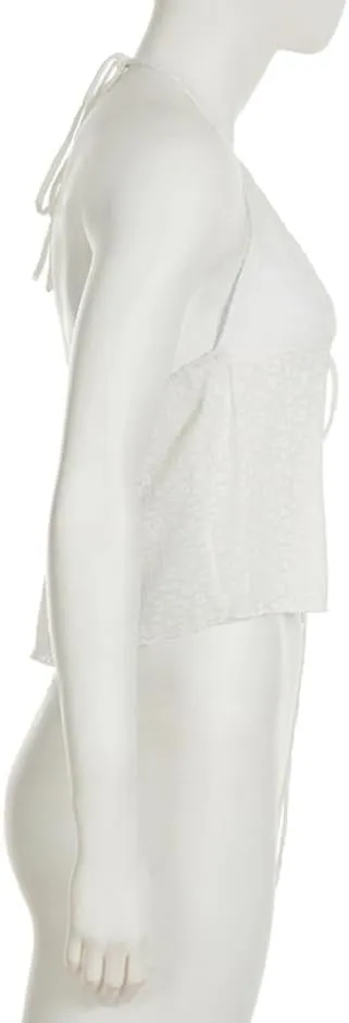 Women Y2K Lace Trim Tie Front Tank Tops Cute Ruffle Sleeveless Sheer Vest Summer Going Out Cami Shirt