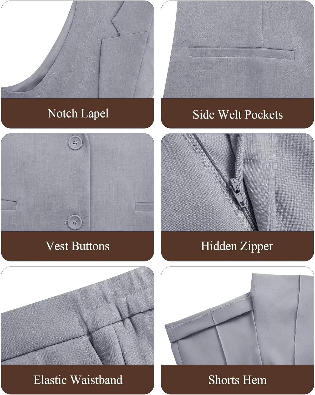 Women's 2 Piece Outfits Sleeveless Suit Vest and Shorts Sets Notch Lapel Two Button Business Casual Blazer Sets