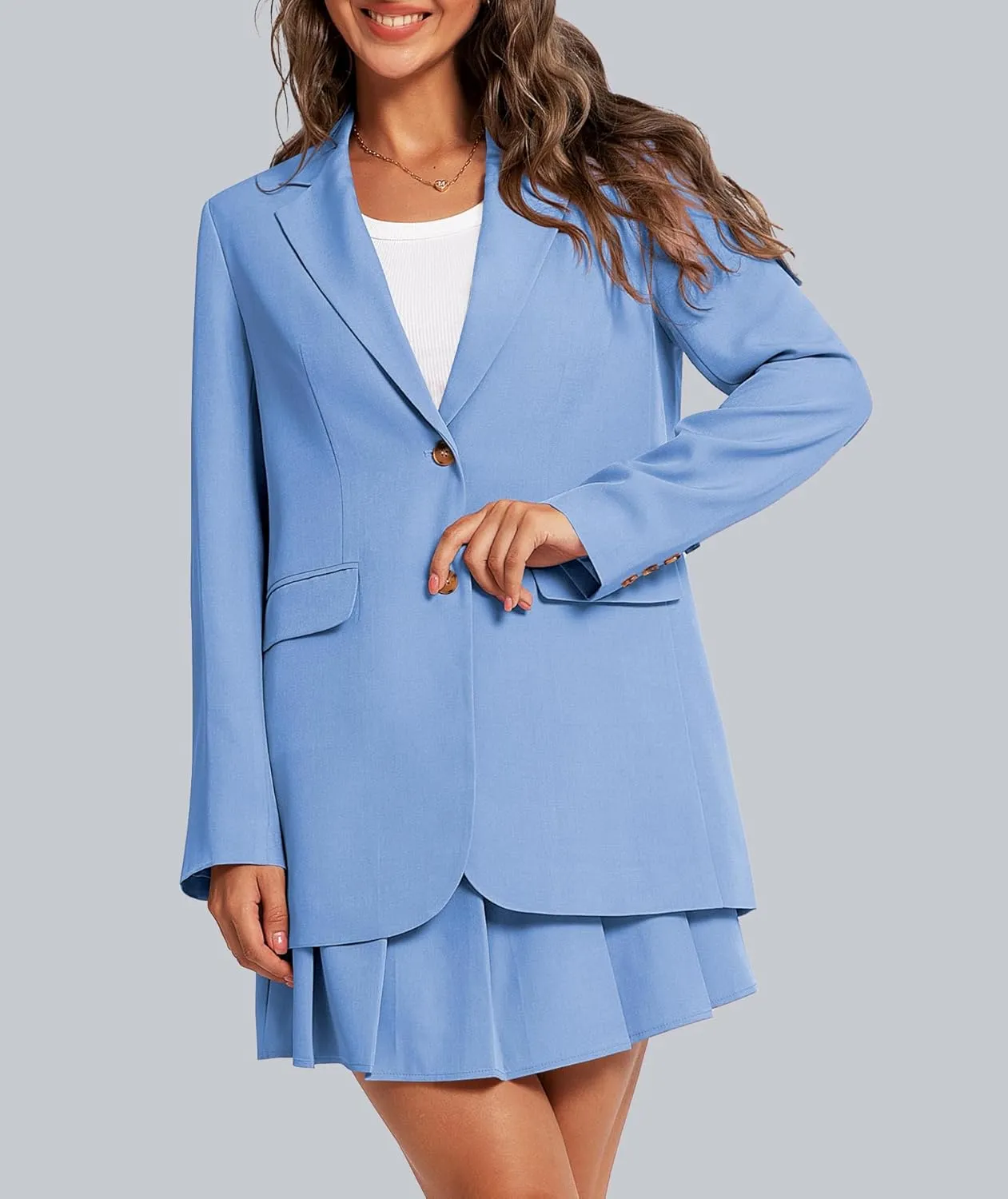 Women's 2 Piece Skirt Sets Business Casual Blazer Suit Mini Pleated Skorts Button Jackets Matching Outfits
