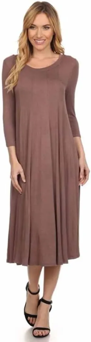 Women's A-line Midi Dress (Large, Mocha)