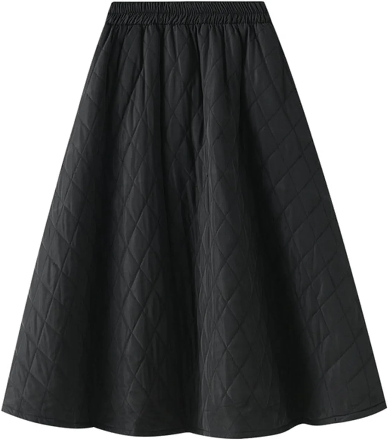 Women's A-Line Warm Skirt Casual Girl Elastic High Waist Midi Skirt Winter Fall Thicken Pleated Flared Skirt