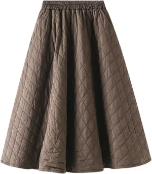 Women's A-Line Warm Skirt Casual Girl Elastic High Waist Midi Skirt Winter Fall Thicken Pleated Flared Skirt