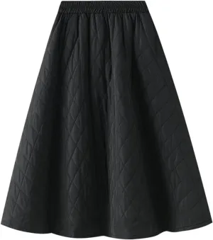 Women's A-Line Warm Skirt Casual Girl Elastic High Waist Midi Skirt Winter Fall Thicken Pleated Flared Skirt