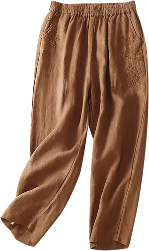 Women's Athletic Leggings Ladies Trousers High Waist Wide Leg Trouser Fit Loose Work Office Elastic Long (Brown, XXL)
