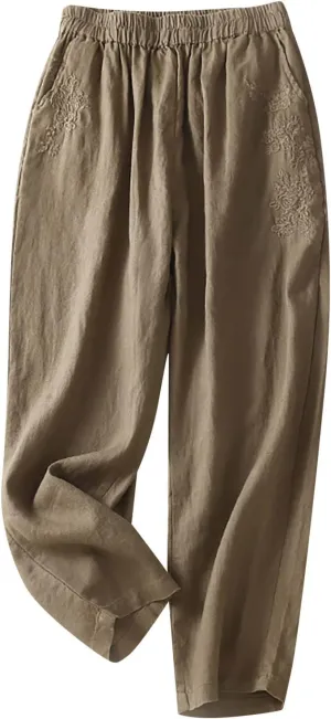 Women's Athletic Leggings Ladies Trousers High Waist Wide Leg Trouser Fit Loose Work Office Elastic Long (Khaki, XL)