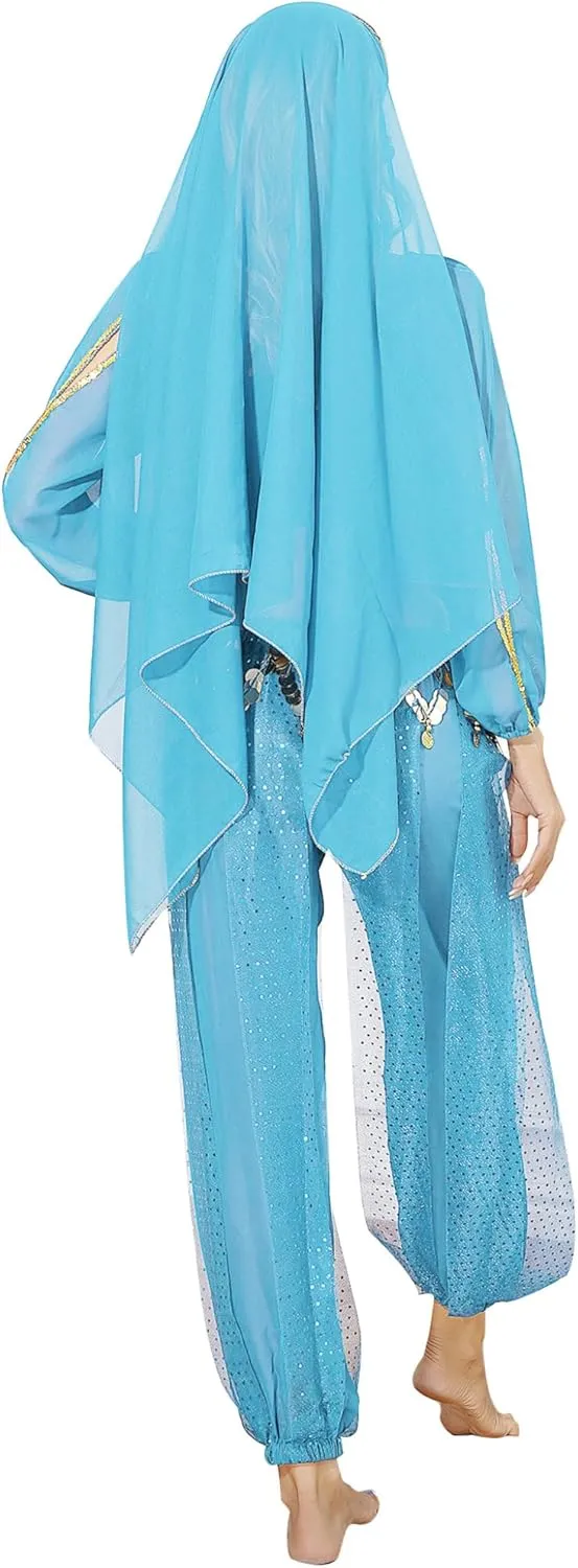 Women's Belly Dance Outfits Indian Bollywood Costume Crop Top Harem Pants Veil 5 Piece Outfit