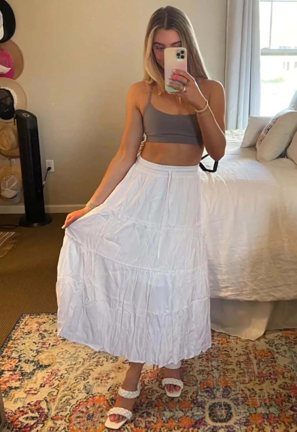 Women's Boho Elastic High Waisted Maxi Skirt Casual A Line Flowy Ruffle Beach Long Skirts