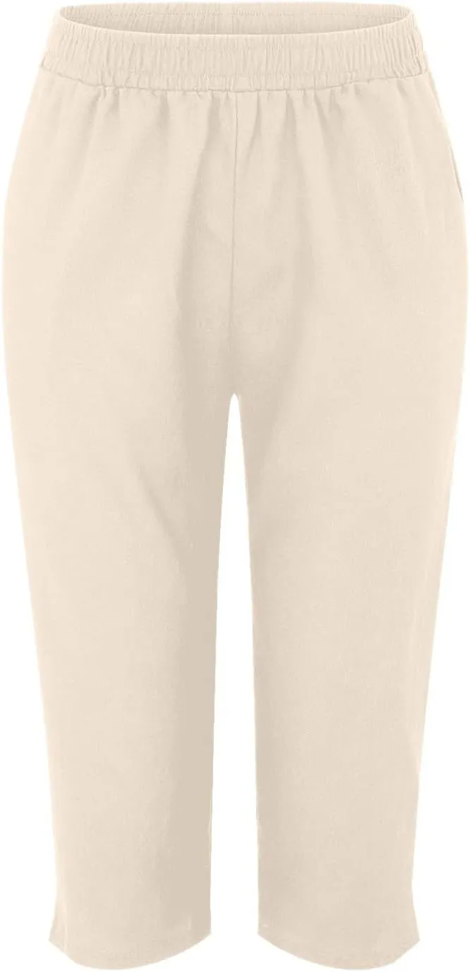 Women's Capri Pants High Waisted Linen Sweatpants Drawstring Petite Summer Beachwear Lightweight Elastic Waist Pants