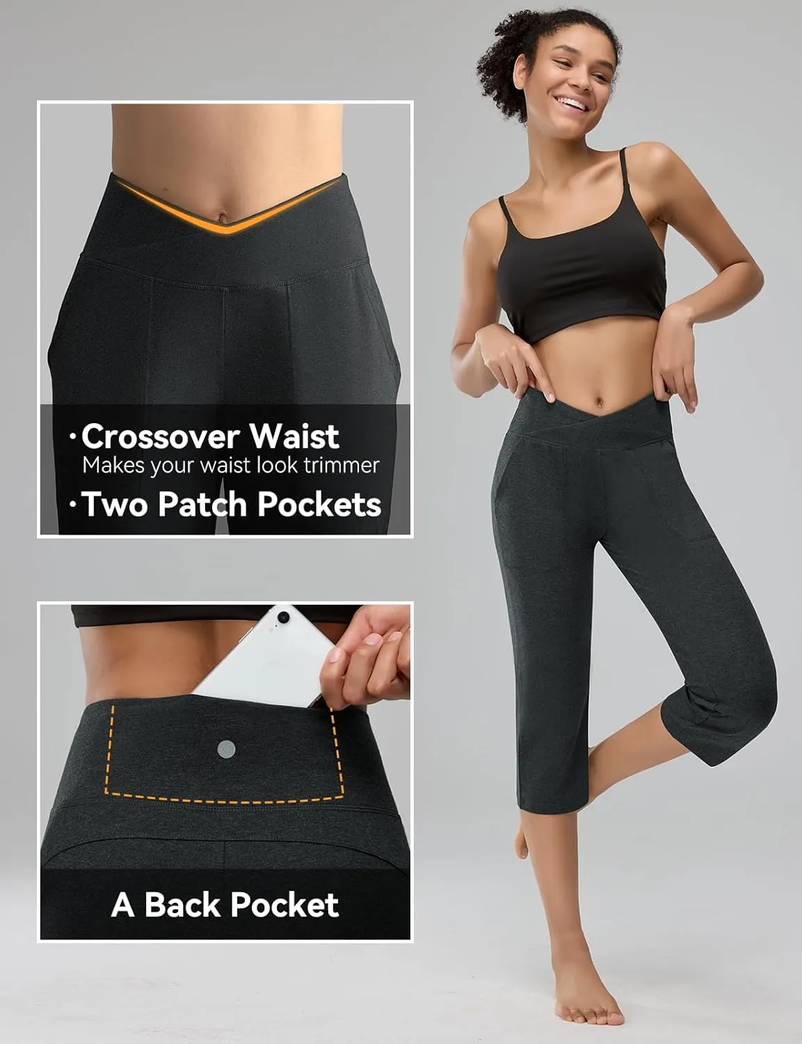 Women's Capri Pants Petite Capris with Pockets High Waisted Straight Cropped Pants Casual Yoga Cotton Summer