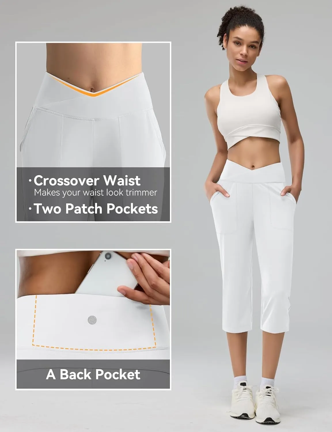 Women's Capri Pants Petite Capris with Pockets High Waisted Straight Cropped Pants Casual Yoga Cotton Summer