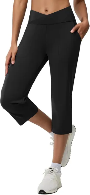 Women's Capri Pants Petite Capris with Pockets High Waisted Straight Cropped Pants Casual Yoga Cotton Summer